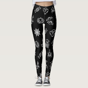 Happy creepy Halloween-Muster - Schwarz-Weiß Leggings