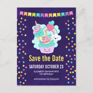 Happy Cupcake and Ice Cream Birthday Save the Date Ankündigungspostkarte