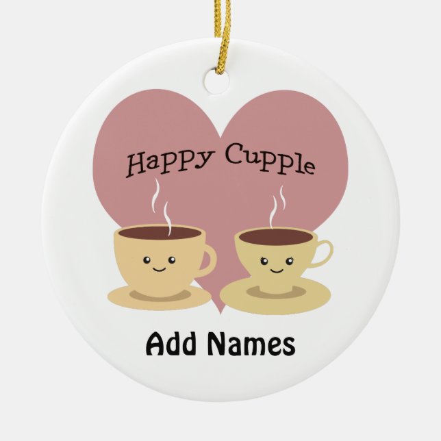 Happy Cupple! Niedlicher Kaffee Keramik Ornament (Vorne)