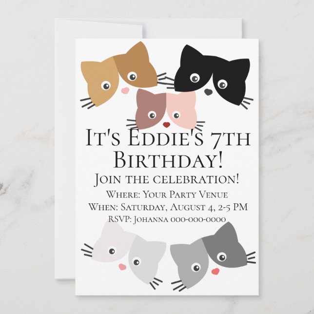 Happy Curious Kittens Geburtstag Einladung (Vorderseite)