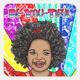Happy Curls Adorable Lächelmädchen Quadratischer Aufkleber