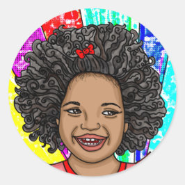 Happy Curls | Adorable Lächelmädel Runder Aufkleber