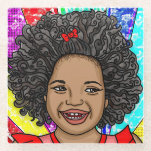 Happy Curls Pop Art Laughing Girl Glasuntersetzer