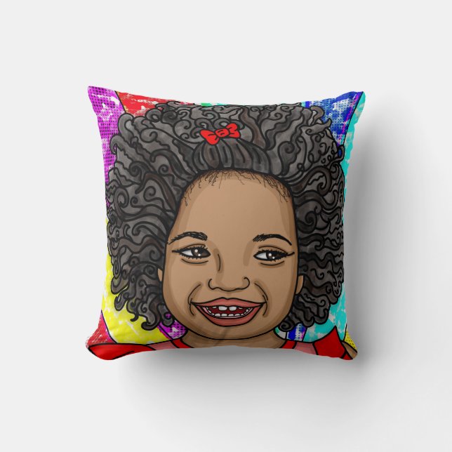 Happy Curls Pop Art Laughing Girl Kissen (Vorderseite)