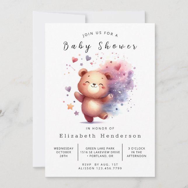 Happy Custom Bear Baby Shower Einladung (Vorderseite)