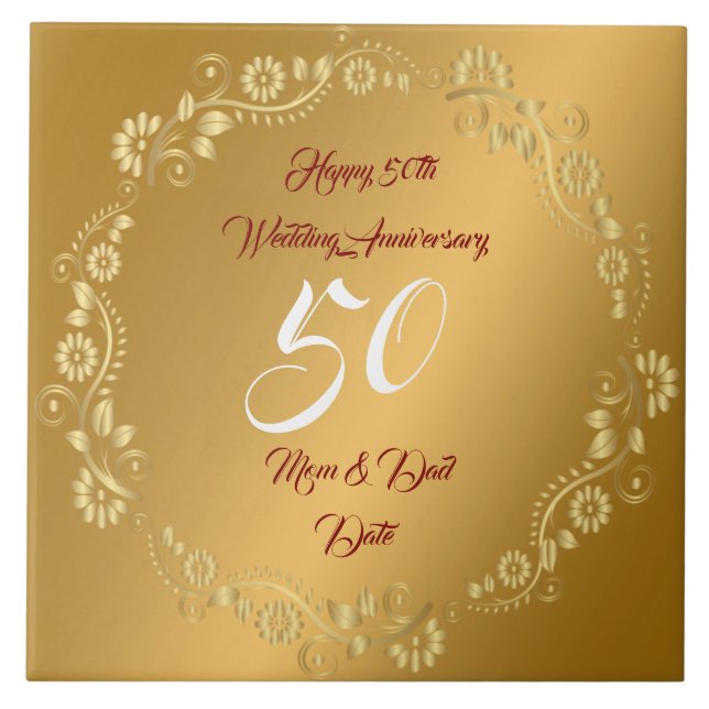 Happy Customize Gold 50th Anniversary Fliese (Vorderseite)