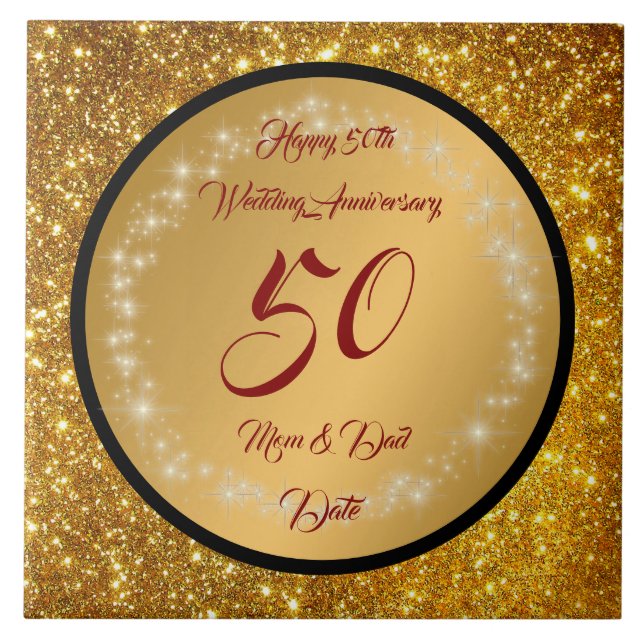 Happy Customize Gold Glitter 50th Anniversary Fliese (Vorderseite)