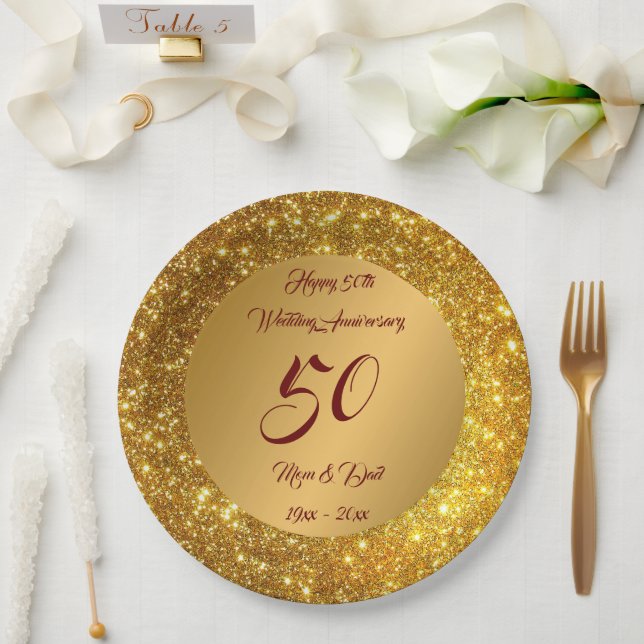 Happy Customize Gold Glitzer 50 Jahre alt Pappteller (Hochzeit)
