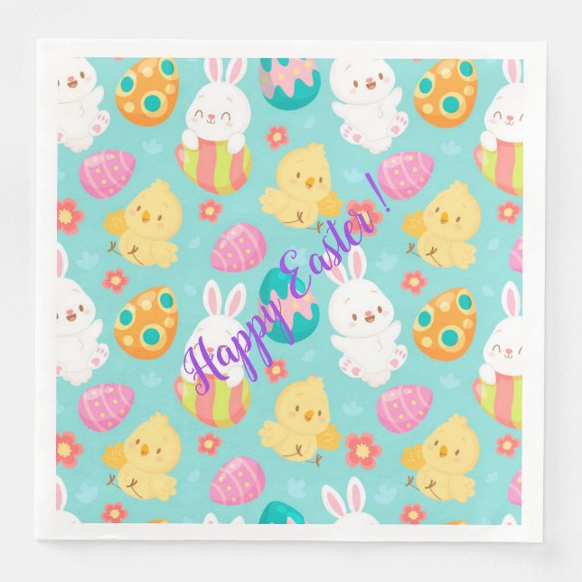 Happy Customize Osterkaninchen und Hühner Serviette (Vorderseite)