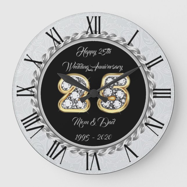 Happy Customize Silver 25 Jahre Große Wanduhr (Vorderseite)
