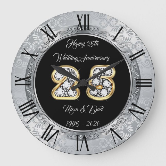 Happy Customize Silver 25 Jahre Jubiläum Große Wanduhr (Vorderseite)