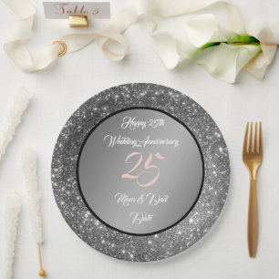 Happy Customize Silver Glitzer 25 Jahre alt Pappteller