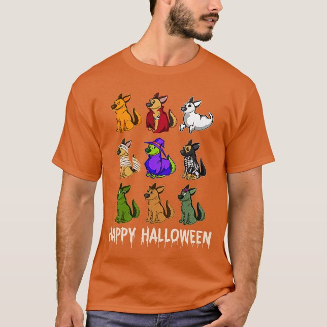 Happy Cute German Shepherd Dog Witch Mummy Hallowe T-Shirt (Vorderseite)
