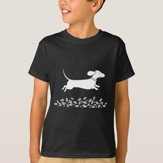 Happy Dachshund With Autumn Leaves For Pet Lovers  T-Shirt (Vorderseite)