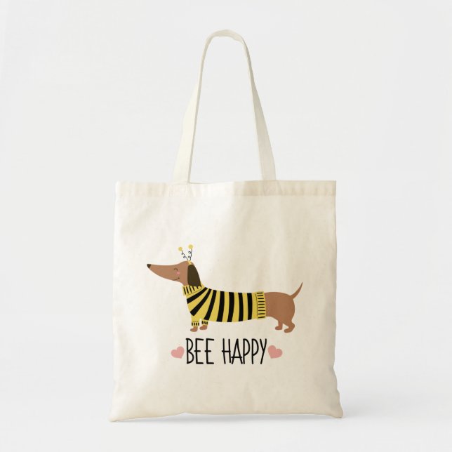 Happy Dackel Hummel Tote Tag Tragetasche (Vorne)