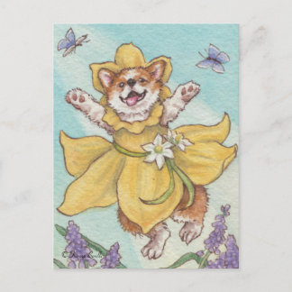 Happy Daffy Dilly Spring Corgi Dog Postkarte