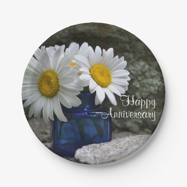 Happy Daisies Anniversary Paper Plate Pappteller (Vorderseite)