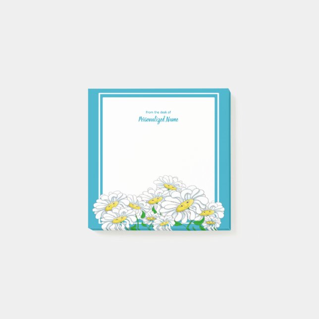Happy Daisies Blue - White Post-it Klebezettel (Vorderseite)