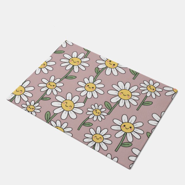 Happy Daisies Pattern - Cute Floral Design Fußmatte (Schrägansicht)
