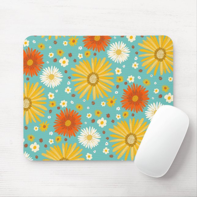 Happy Daisy Blume Pattern Blau Mousepad (Mit Mouse)
