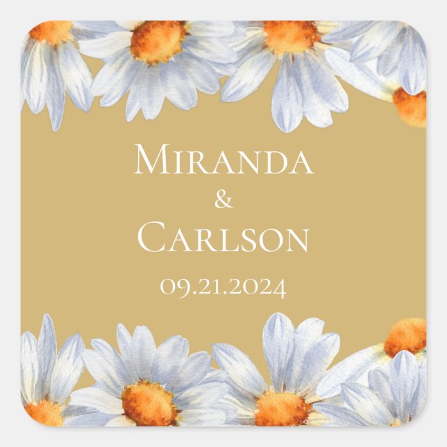 Happy Daisy Wedding Square Sticker (Vorderseite)