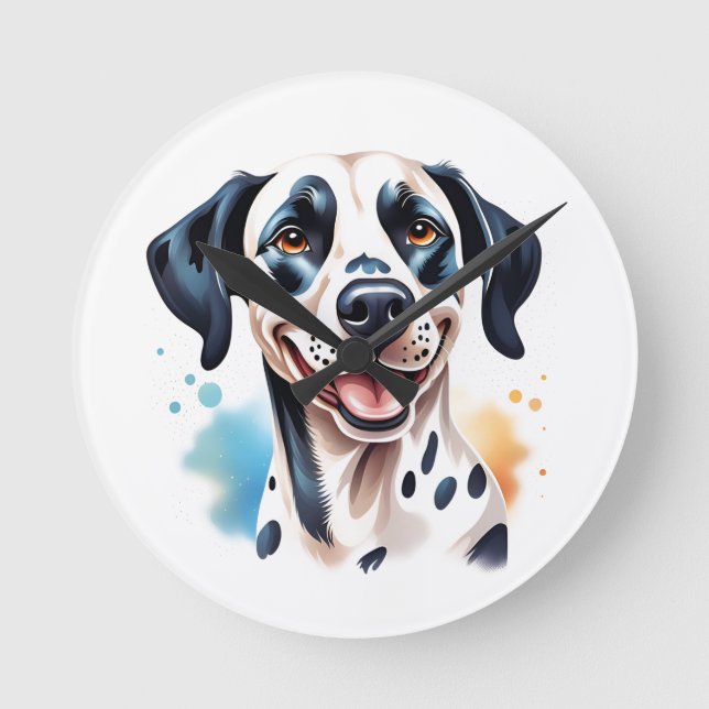 Happy Dalmatiner Dog Pet Runde Wanduhr (Vorderseite)