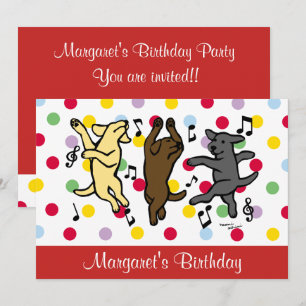 Happy Dancing Labrador Trio Geburtstagsparty Rot Einladung