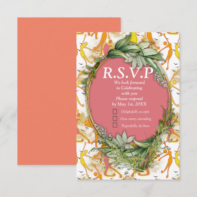 Happy Dancing Yoga Girls RSVP Karte (Vorne/Hinten)