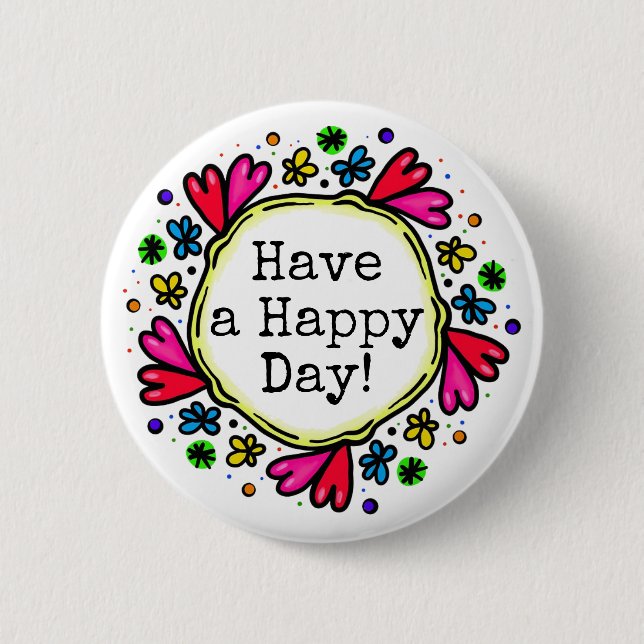 Happy Day Hübsch Heart Border Button (Vorderseite)