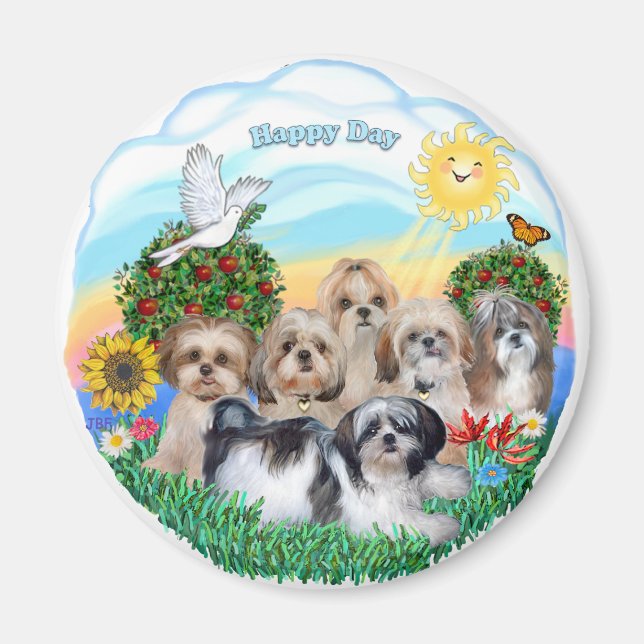 Happy Day mit sechs schicken Tzus Magnet (Vorne)