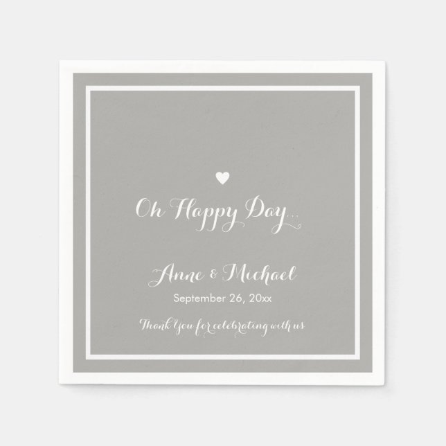 Happy Day Wedding Graue Empfang Party Serviette (Vorderseite)
