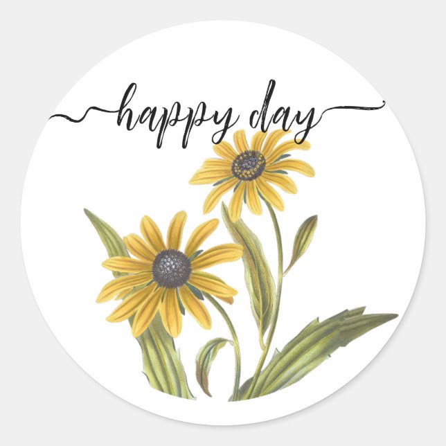 Happy Day Yellow Daisy Motivierend Friend Teacher Runder Aufkleber (Vorderseite)