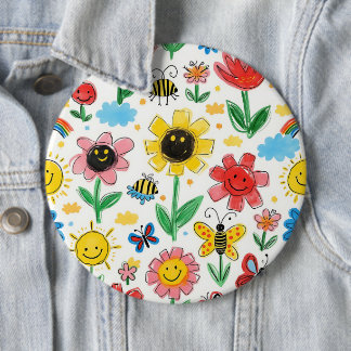 Happy Days - Fröhliche Blume und Freundschaftsmust Button