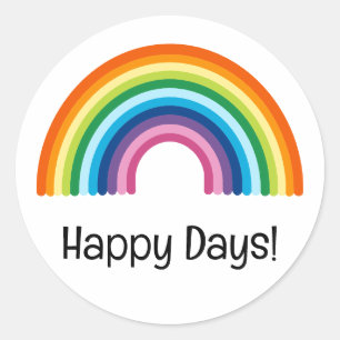 Happy Days Minimalistisch Rainbow Positivity Runder Aufkleber