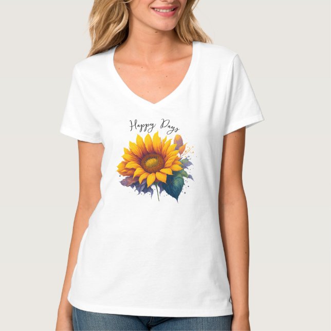 Happy Days Zitat mit Sonnenblumen T-Shirt (Vorderseite)