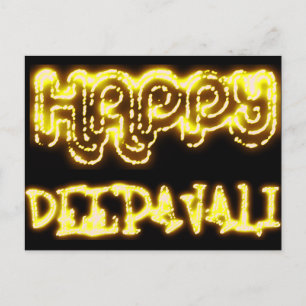 Happy Deepavali Neon Gold Diwali Lights Typografie Postkarte
