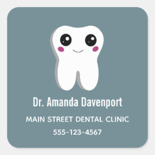 Happy Dental Tooth Lächeln Niedlich Zeichnend Quadratischer Aufkleber