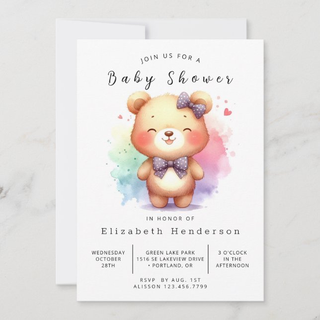 Happy Digital Bear Baby Dusche Einladung (Vorderseite)