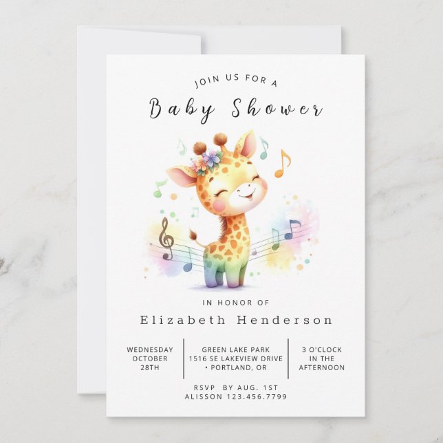 Happy Digital Giraffe Baby Dusche Einladung (Vorderseite)