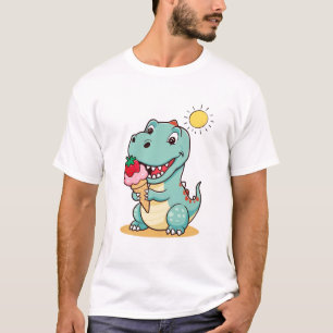 Happy Dinosaur Eating Ice Creme Niedlich Summer T-Shirt