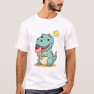 Happy Dinosaur Eating Ice Creme | Niedlich Summer  T-Shirt