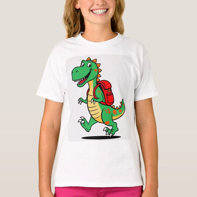 Happy Dinosaur mit Backpack T - Shirt für Kinder" (Vorderseite)
