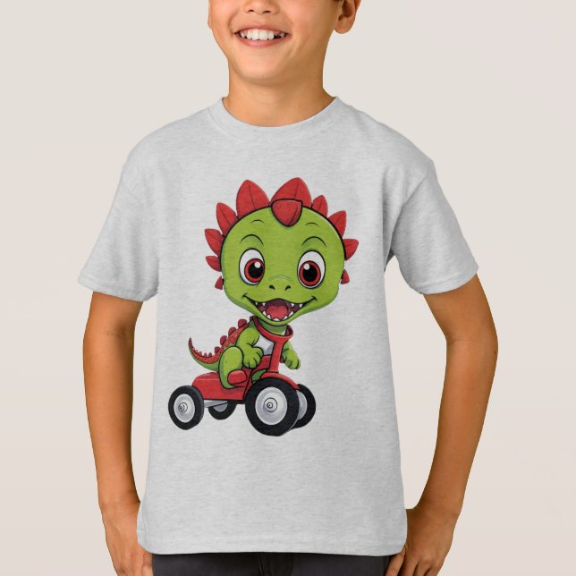 happy Dinosaur on Tiny Tricycle T-Shirt (Vorderseite)