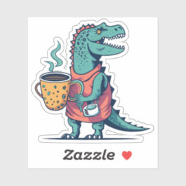 Happy Dinosaurier Holding a Cup of Coffee Aufkleber