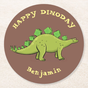 Happy Dinosaurier Stegosaurus Cartoon Runder Pappuntersetzer
