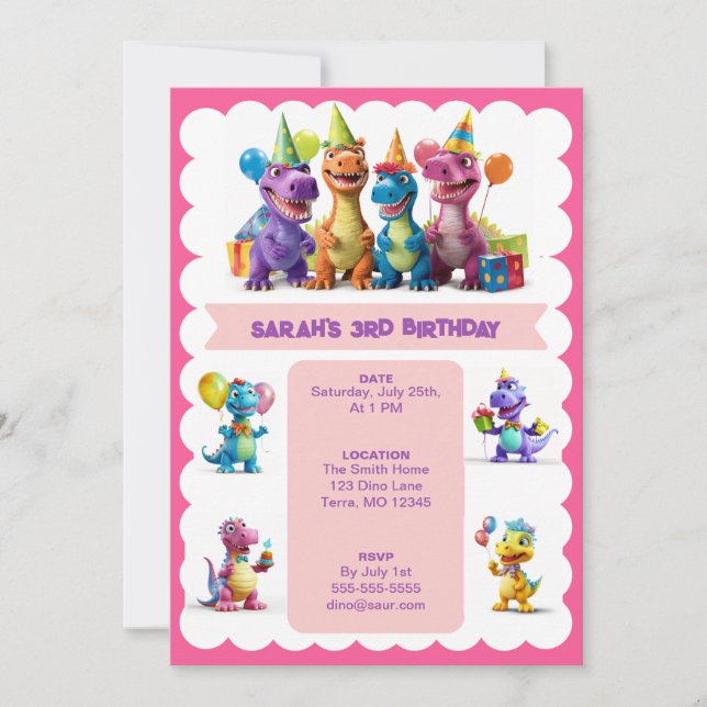 Happy Dinosaurier zum Geburtstag Einladung (Vorderseite)