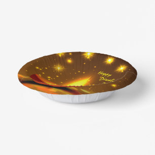 Happy Diwali 20xx Diya Yellow Flame Glitzern Pappteller
