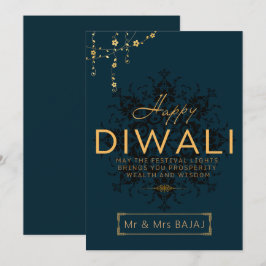 Happy Diwali anpassbare Marine und Gold Feiertagskarte