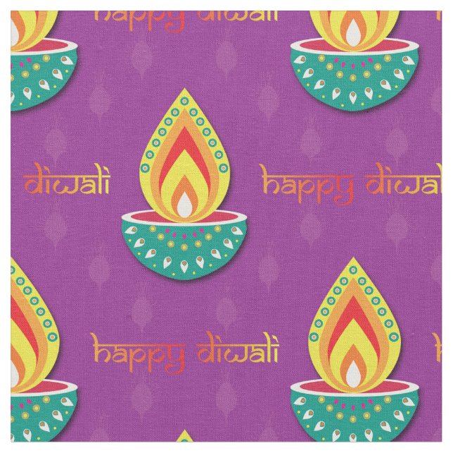 Happy Diwali auf lila Stoff (Nahaufnahme)
