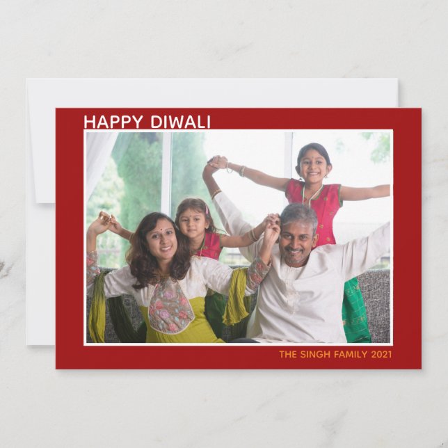 Happy Diwali Beautiful Family Foto Red Card (Vorderseite)